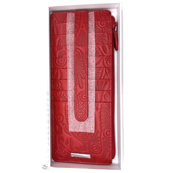 Lodis Slim Long Stacker Red Tooled Leather Credit Card Wallet Many Slots New Box - Picture 9 of 9